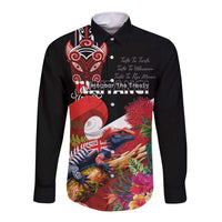 Aotearoa Toitu Te Tiriti Long Sleeve Button Shirt Waitangi-Honour The Treaty NZ Tuatara and Plants LT03 Unisex Multicolor - Polynesian Pride