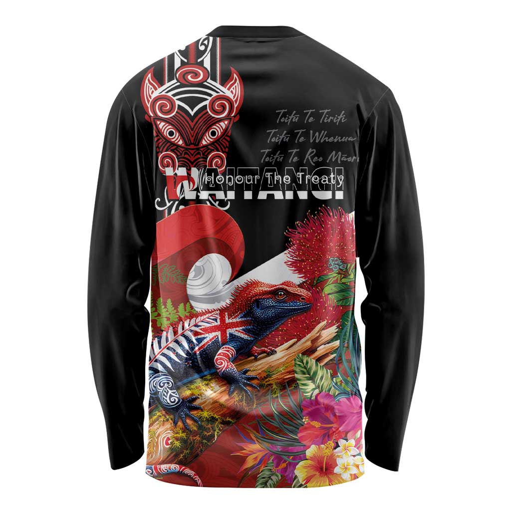 Aotearoa Toitu Te Tiriti Long Sleeve Shirt Waitangi-Honour The Treaty NZ Tuatara and Plants LT03 - Polynesian Pride