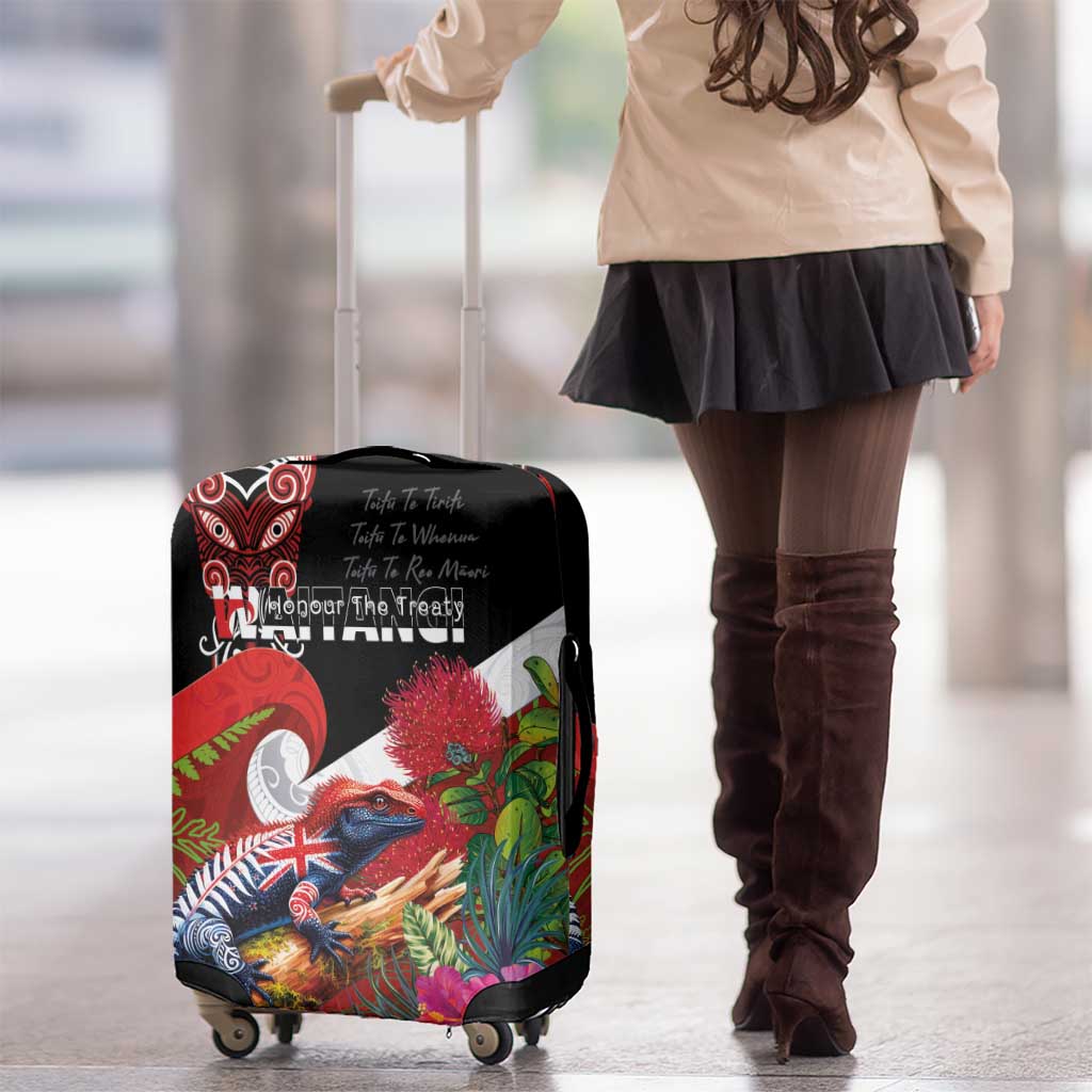 Aotearoa Toitu Te Tiriti Luggage Cover Waitangi-Honour The Treaty NZ Tuatara and Plants LT03 - Polynesian Pride