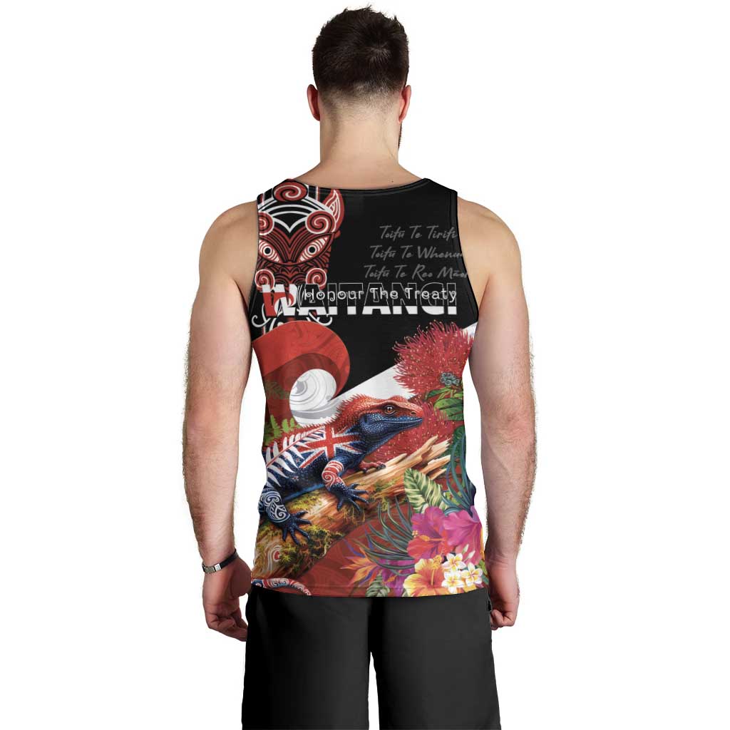 Aotearoa Toitu Te Tiriti Men Tank Top Waitangi-Honour The Treaty NZ Tuatara and Plants LT03 - Polynesian Pride