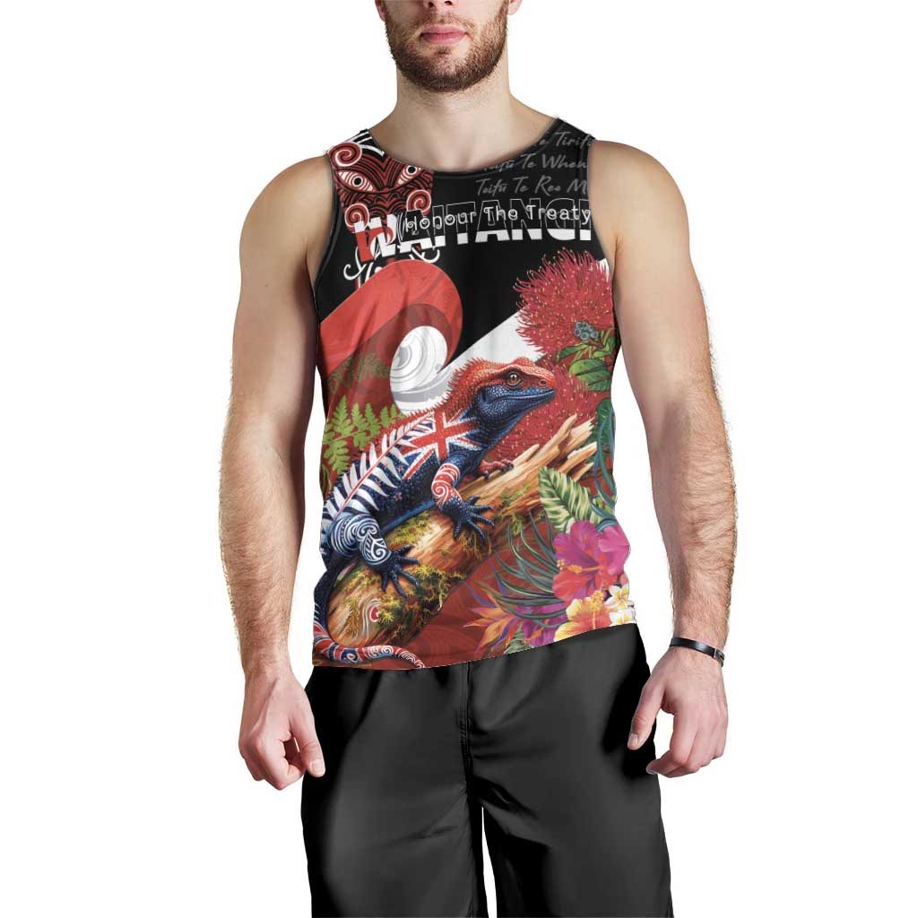 Aotearoa Toitu Te Tiriti Men Tank Top Waitangi-Honour The Treaty NZ Tuatara and Plants LT03 - Polynesian Pride