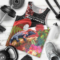 Aotearoa Toitu Te Tiriti Men Tank Top Waitangi-Honour The Treaty NZ Tuatara and Plants LT03 - Polynesian Pride