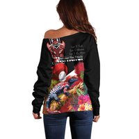 Aotearoa Toitu Te Tiriti Off Shoulder Sweater Waitangi-Honour The Treaty NZ Tuatara and Plants LT03 - Polynesian Pride