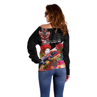 Aotearoa Toitu Te Tiriti Off Shoulder Sweater Waitangi-Honour The Treaty NZ Tuatara and Plants LT03 - Polynesian Pride