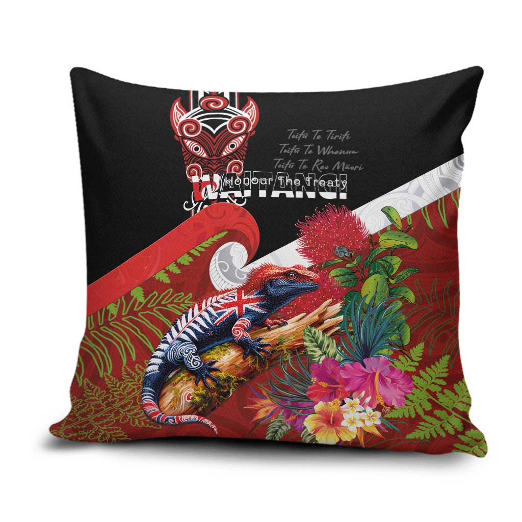 Aotearoa Toitu Te Tiriti Pillow Cover Waitangi-Honour The Treaty NZ Tuatara and Plants LT03 Multicolor - Polynesian Pride
