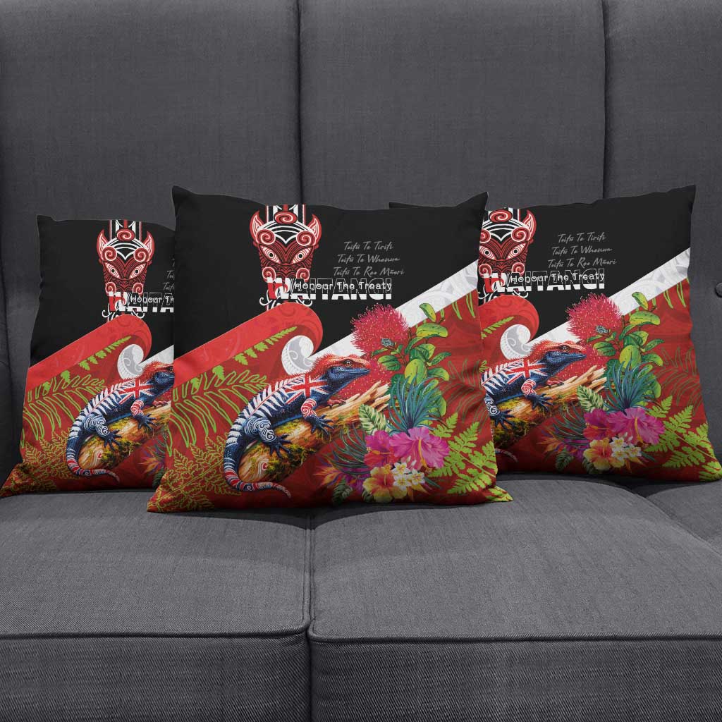 Aotearoa Toitu Te Tiriti Pillow Cover Waitangi-Honour The Treaty NZ Tuatara and Plants LT03 - Polynesian Pride