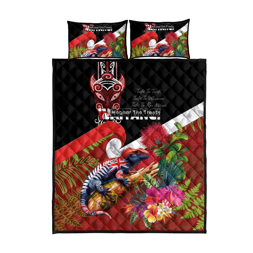 Aotearoa Toitu Te Tiriti Quilt Bed Set Waitangi-Honour The Treaty NZ Tuatara and Plants LT03 - Polynesian Pride
