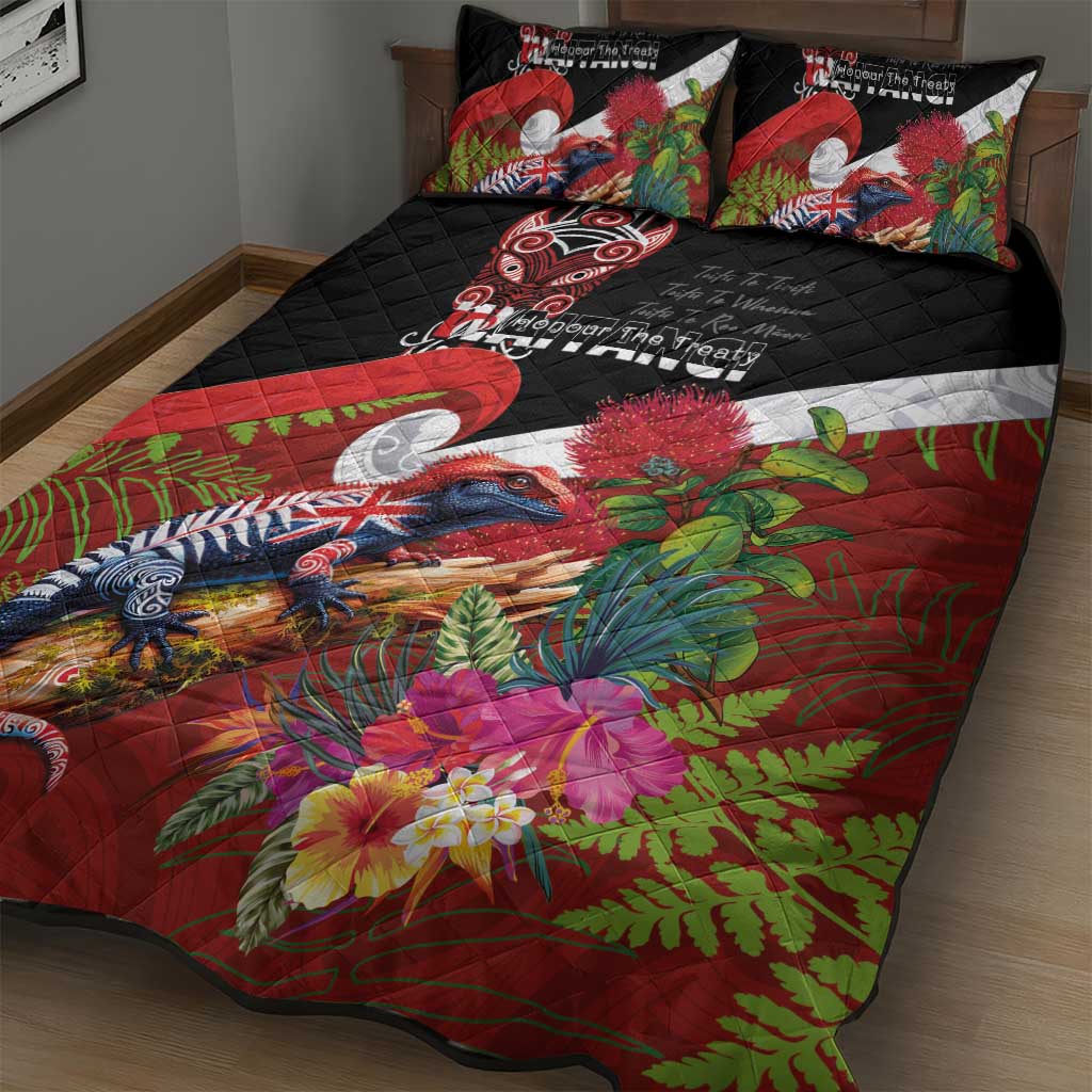 Aotearoa Toitu Te Tiriti Quilt Bed Set Waitangi-Honour The Treaty NZ Tuatara and Plants LT03 - Polynesian Pride