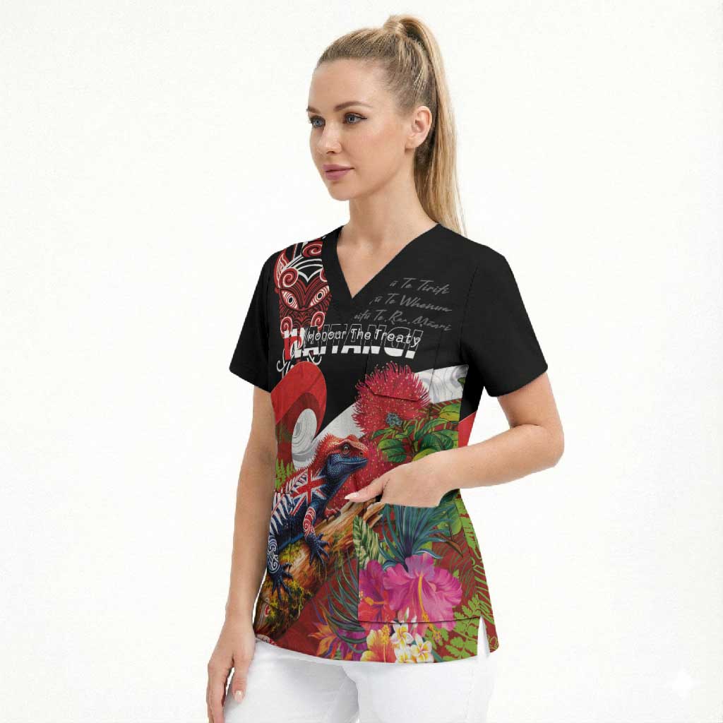 Aotearoa Toitu Te Tiriti Scrub Top Waitangi-Honour The Treaty NZ Tuatara and Plants LT03 - Polynesian Pride