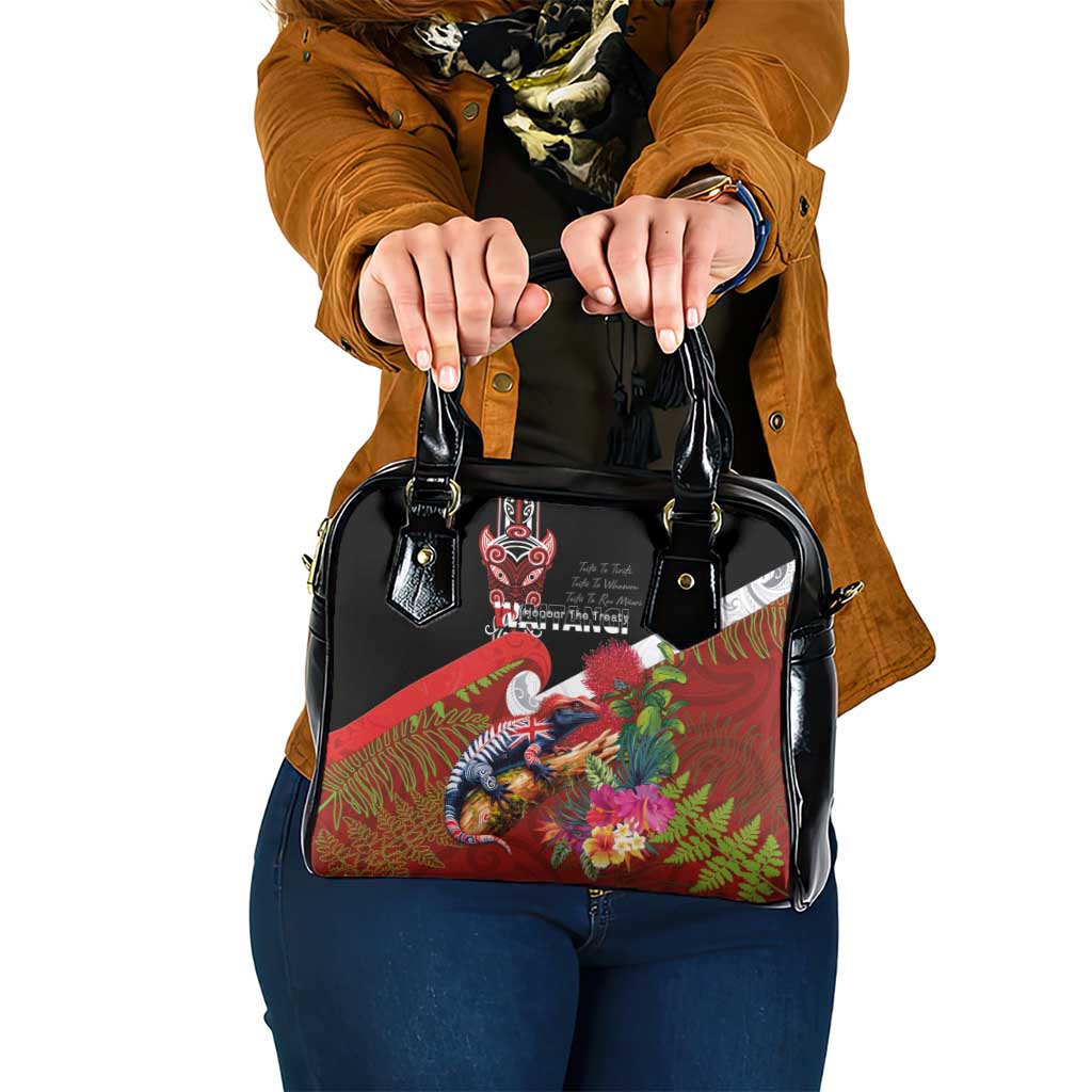 Aotearoa Toitu Te Tiriti Shoulder Handbag Waitangi-Honour The Treaty NZ Tuatara and Plants LT03 One Size Multicolor - Polynesian Pride