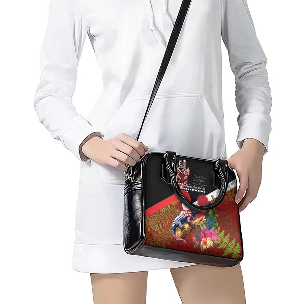 Aotearoa Toitu Te Tiriti Shoulder Handbag Waitangi-Honour The Treaty NZ Tuatara and Plants LT03 - Polynesian Pride