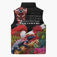 Aotearoa Toitu Te Tiriti Sleeveless Puffer Jacket Waitangi-Honour The Treaty NZ Tuatara and Plants
