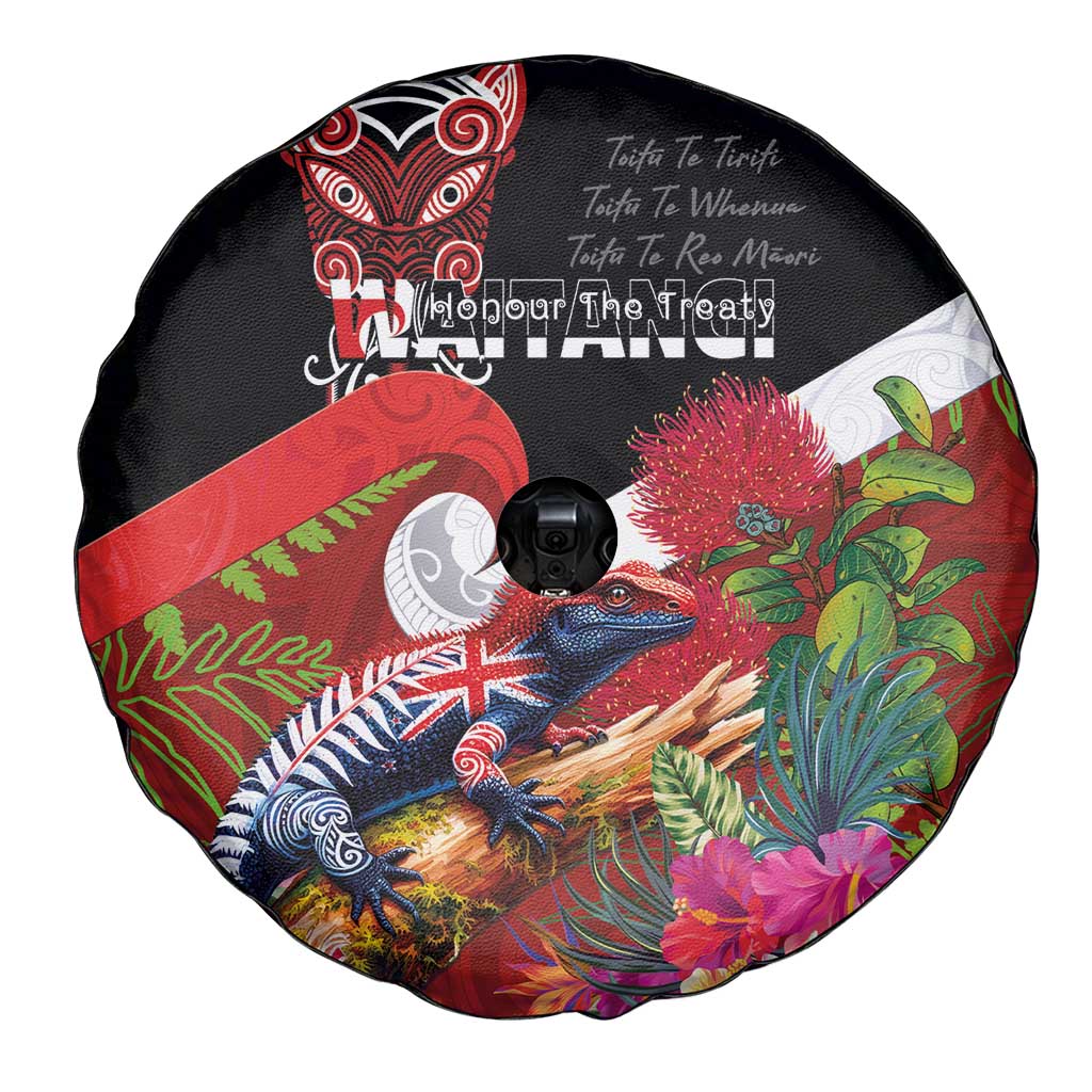 Aotearoa Toitu Te Tiriti Spare Tire Cover Waitangi-Honour The Treaty NZ Tuatara and Plants LT03 - Polynesian Pride