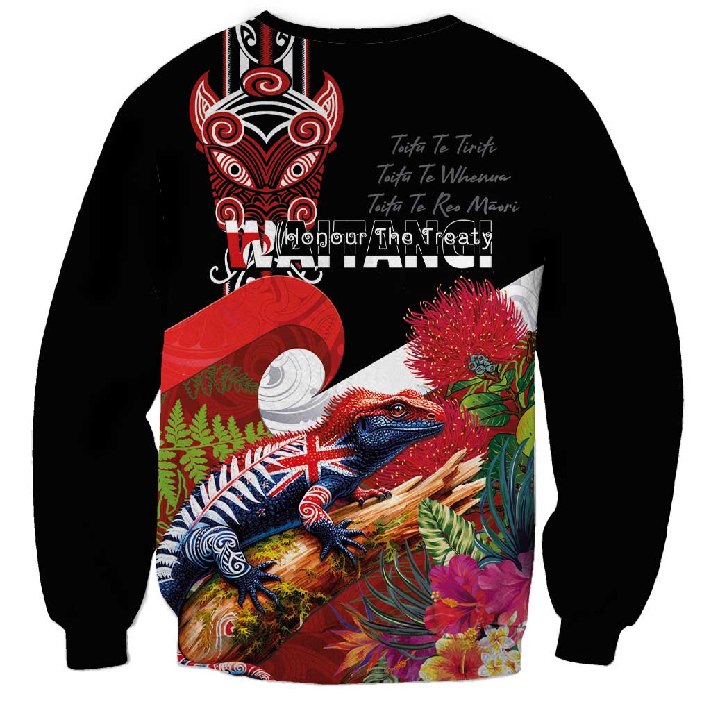 Aotearoa Toitu Te Tiriti Sweatshirt Waitangi-Honour The Treaty NZ Tuatara and Plants LT03 - Polynesian Pride