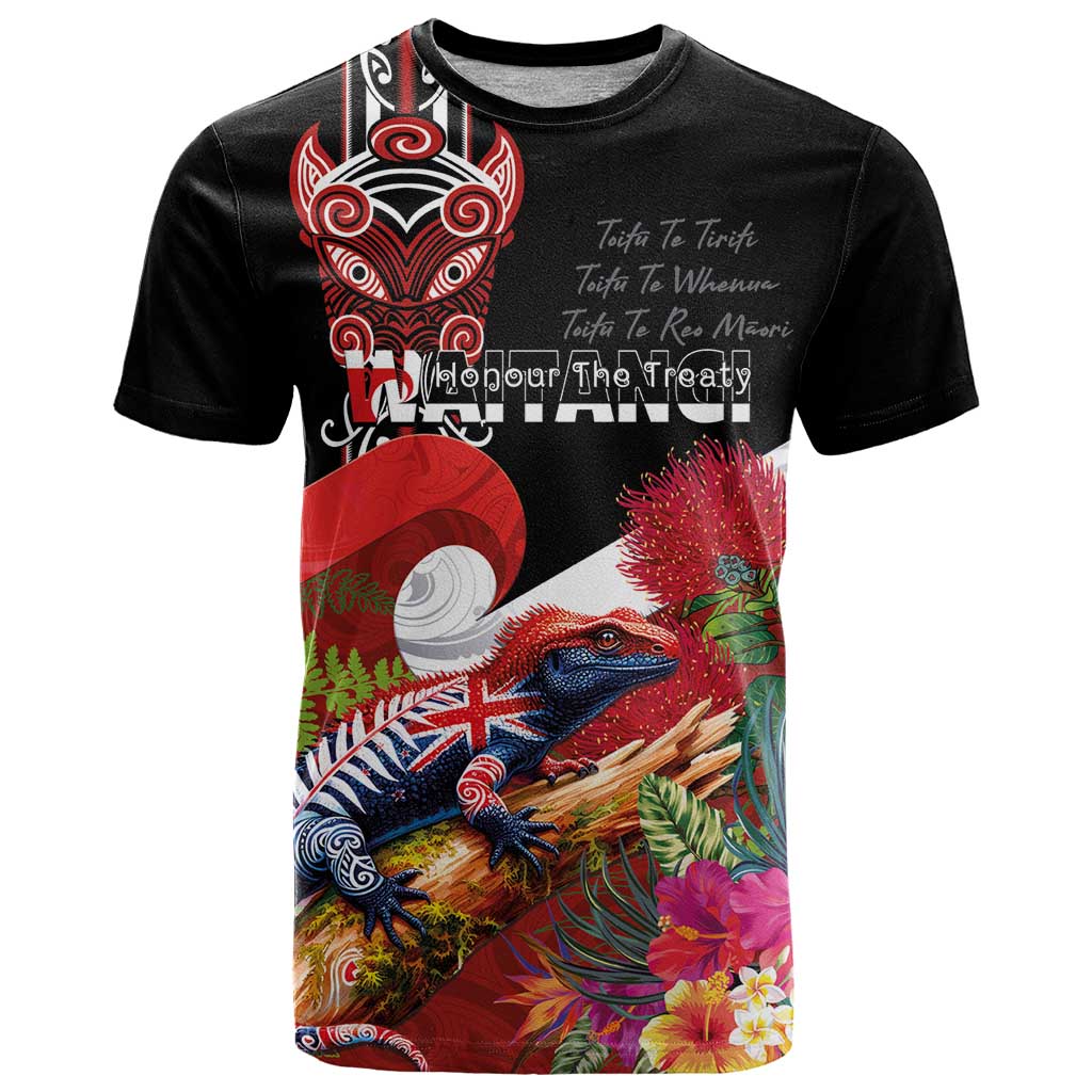 Aotearoa Toitu Te Tiriti T Shirt Waitangi-Honour The Treaty NZ Tuatara and Plants LT03 Multicolor - Polynesian Pride