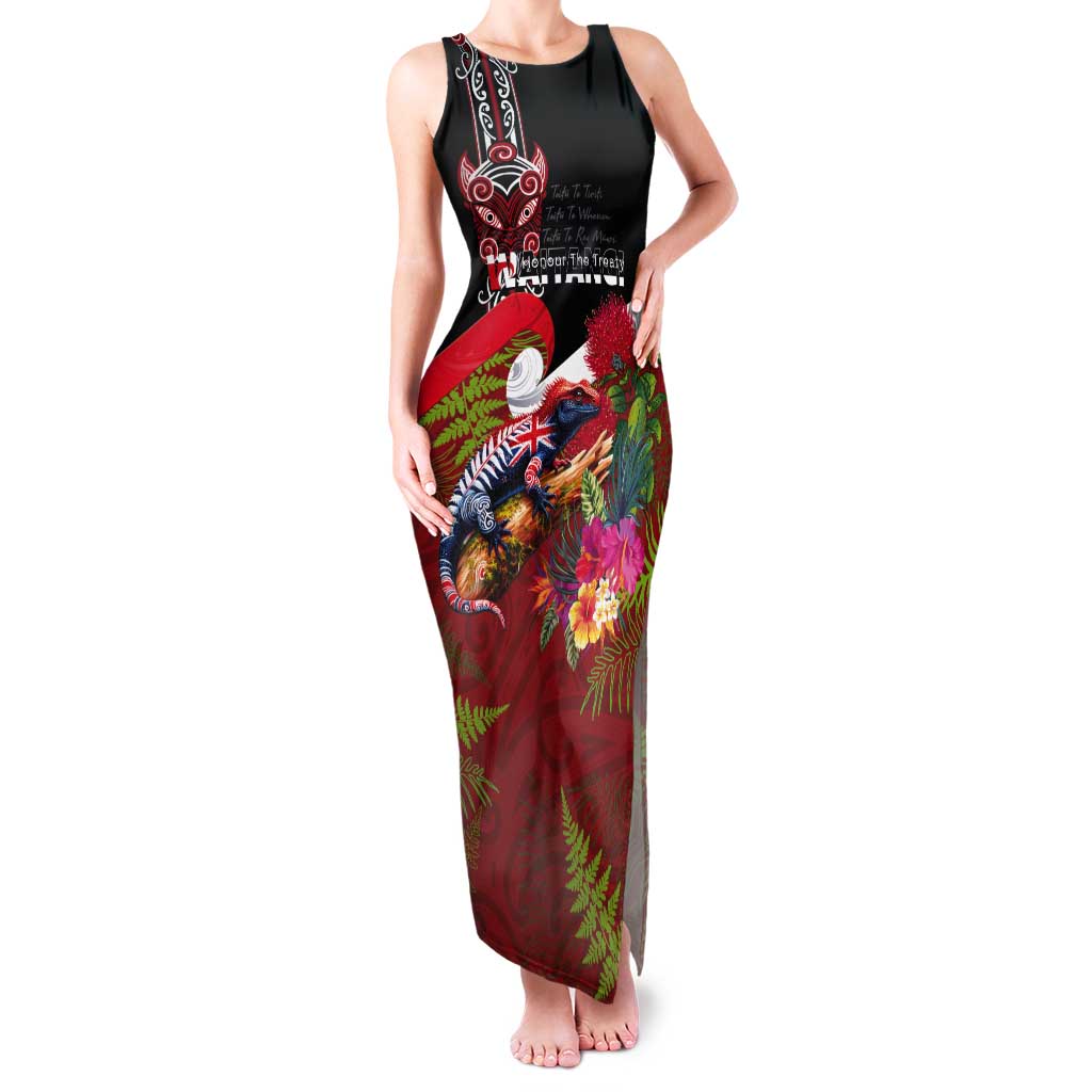 Aotearoa Toitu Te Tiriti Tank Maxi Dress Waitangi-Honour The Treaty NZ Tuatara and Plants LT03 Women Multicolor - Polynesian Pride