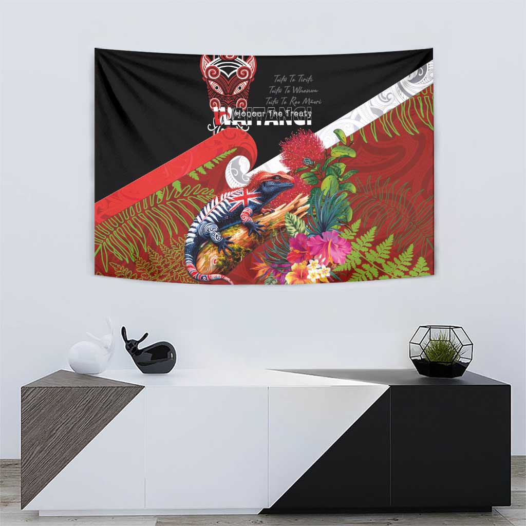Aotearoa Toitu Te Tiriti Tapestry Waitangi-Honour The Treaty NZ Tuatara and Plants LT03 - Polynesian Pride