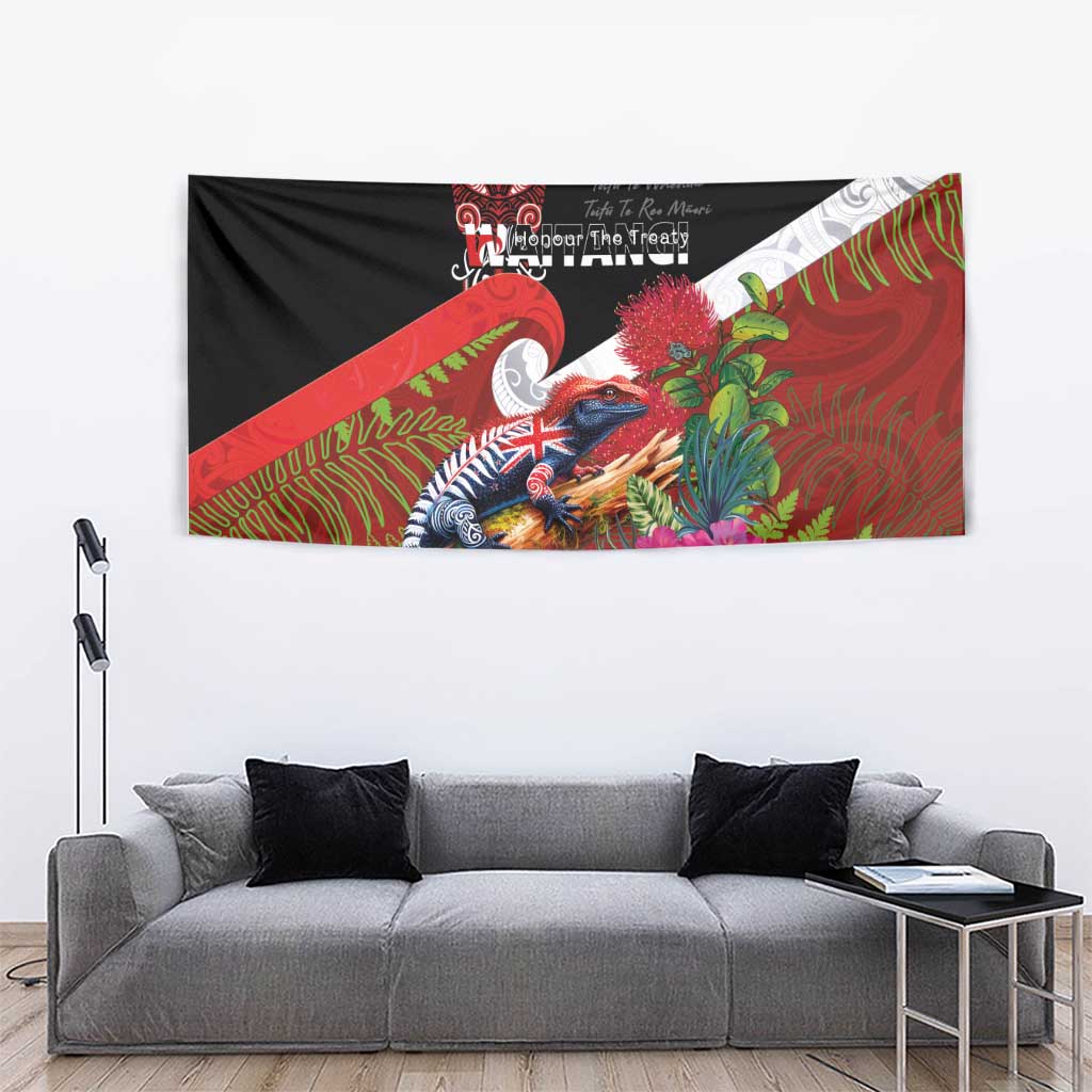 Aotearoa Toitu Te Tiriti Tapestry Waitangi-Honour The Treaty NZ Tuatara and Plants LT03 - Polynesian Pride