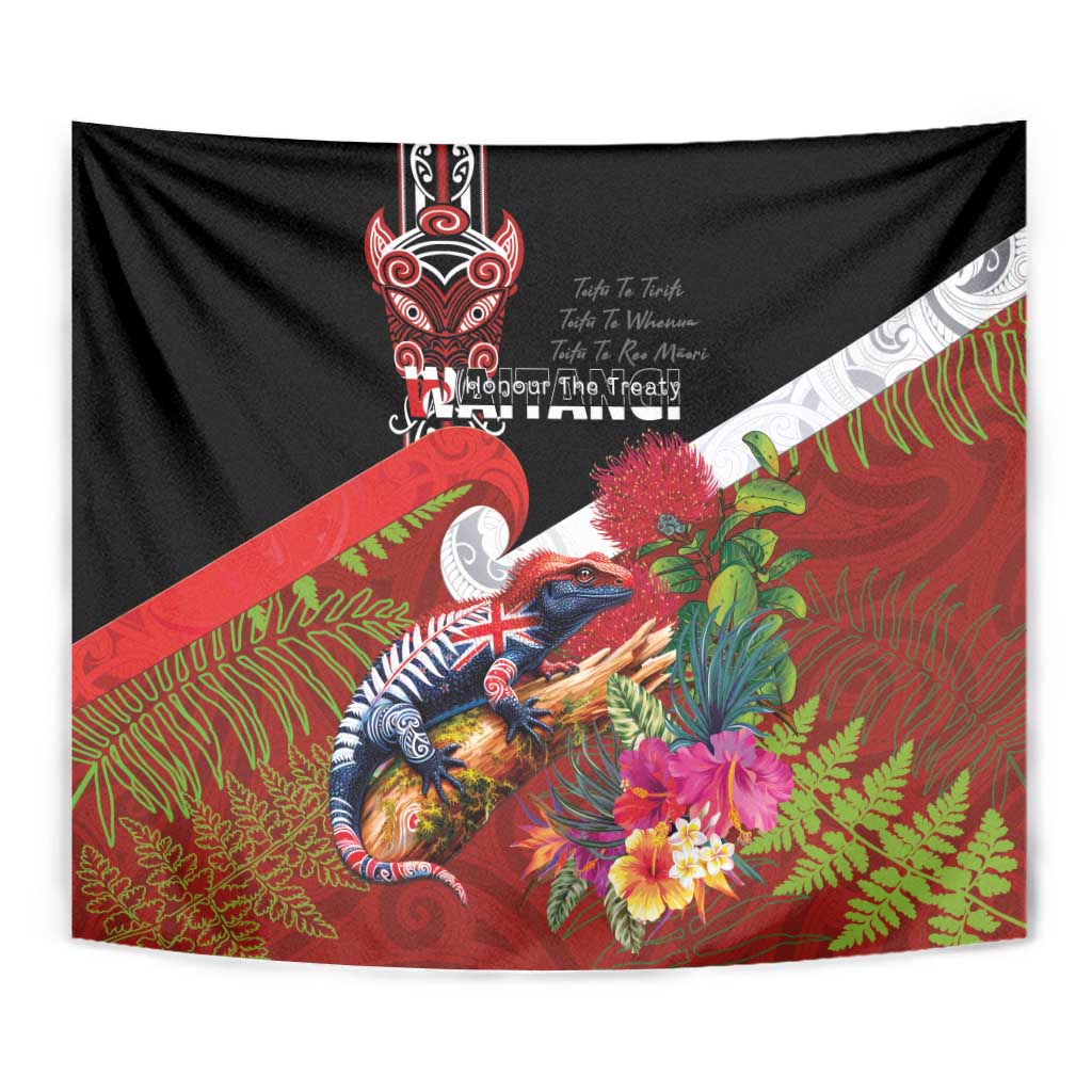 Aotearoa Toitu Te Tiriti Tapestry Waitangi-Honour The Treaty NZ Tuatara and Plants LT03 - Polynesian Pride