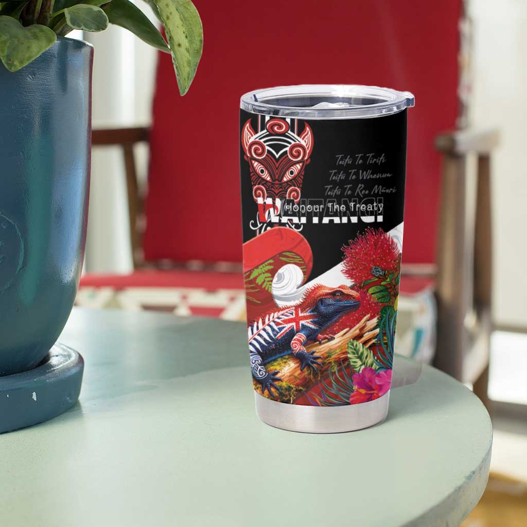 Aotearoa Toitu Te Tiriti Tumbler Cup Waitangi-Honour The Treaty NZ Tuatara and Plants LT03 - Polynesian Pride