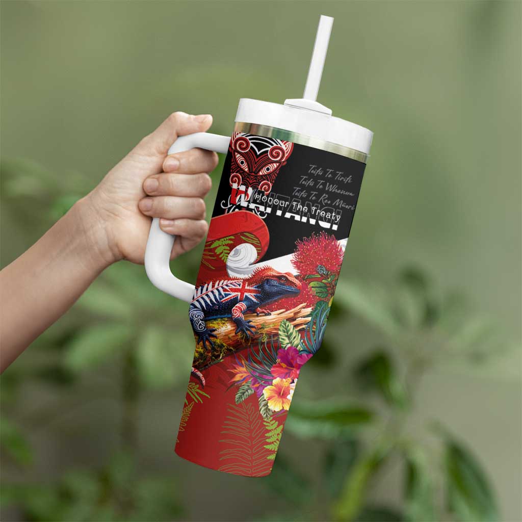 Aotearoa Toitu Te Tiriti Tumbler With Handle Waitangi-Honour The Treaty NZ Tuatara and Plants LT03 - Polynesian Pride