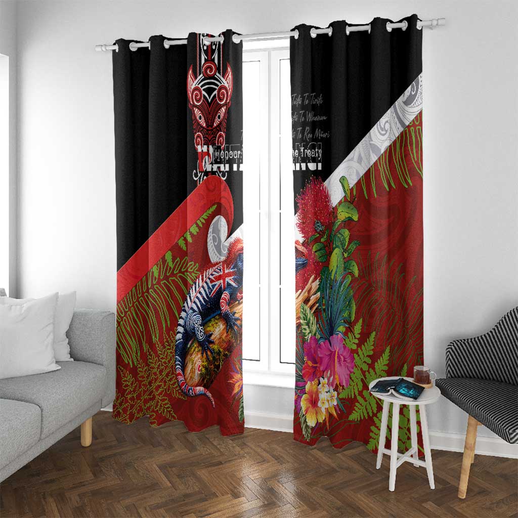 Aotearoa Toitu Te Tiriti Window Curtain Waitangi-Honour The Treaty NZ Tuatara and Plants LT03 With Grommets Multicolor - Polynesian Pride