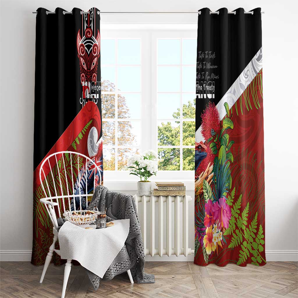 Aotearoa Toitu Te Tiriti Window Curtain Waitangi-Honour The Treaty NZ Tuatara and Plants LT03 - Polynesian Pride
