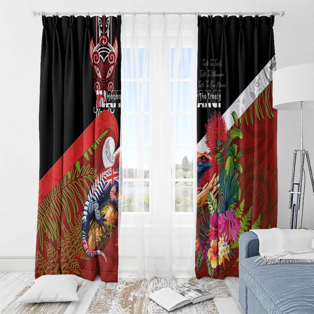 Aotearoa Toitu Te Tiriti Window Curtain Waitangi-Honour The Treaty NZ Tuatara and Plants LT03 - Polynesian Pride