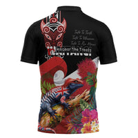 Aotearoa Toitu Te Tiriti Zipper Polo Shirt Waitangi-Honour The Treaty NZ Tuatara and Plants