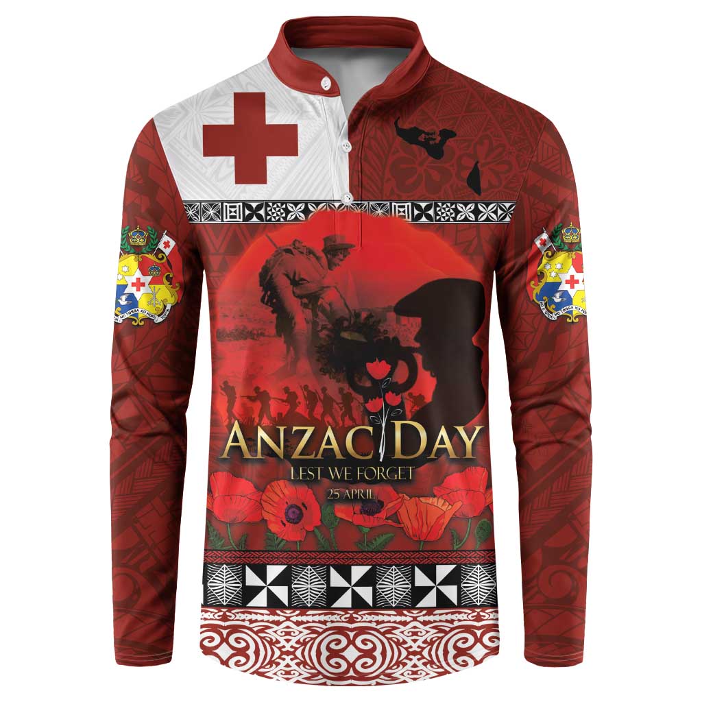 Tonga ANZAC Day Button Sweatshirt Gallipoli Lest We Forget Ngatu Art Tribal