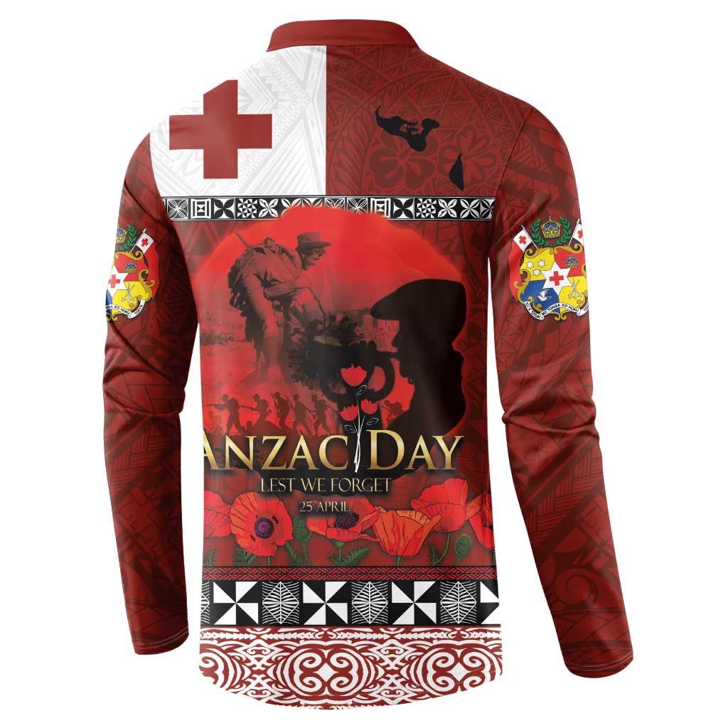 Tonga ANZAC Day Button Sweatshirt Gallipoli Lest We Forget Ngatu Art Tribal