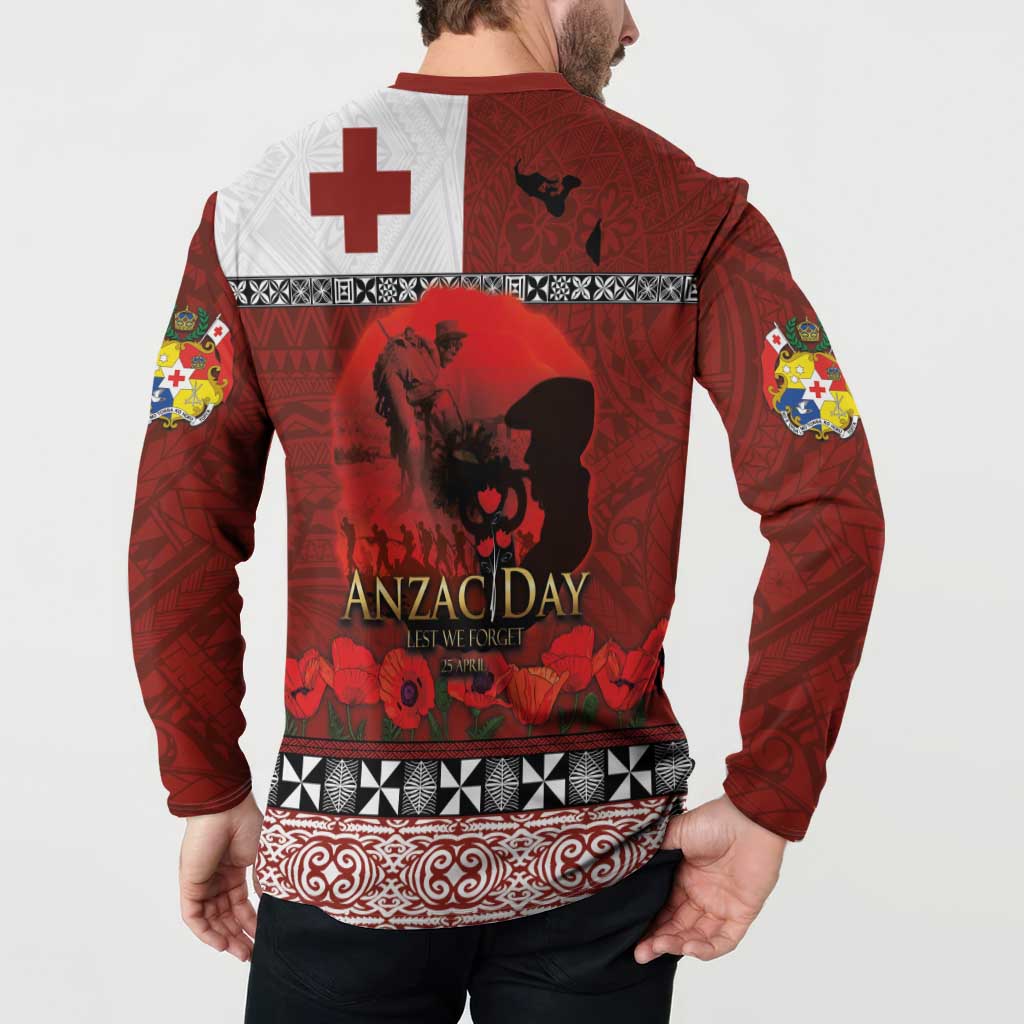 Tonga ANZAC Day Button Sweatshirt Gallipoli Lest We Forget Ngatu Art Tribal
