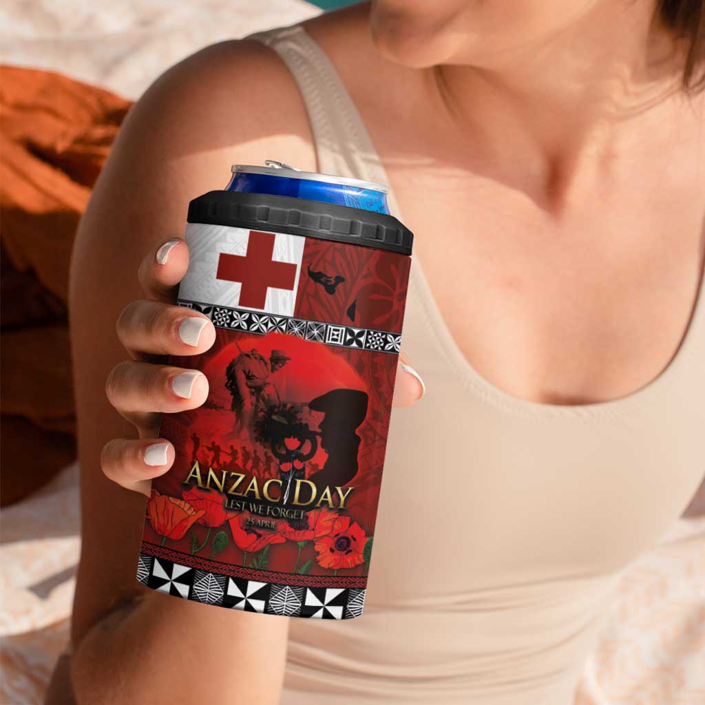 Tonga ANZAC Day 4 in 1 Can Cooler Tumbler Gallipoli Lest We Forget-Ngatu Art Tribal LT03 - Polynesian Pride