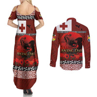 Tonga ANZAC Day Couples Matching Summer Maxi Dress and Long Sleeve Button Shirt Gallipoli Lest We Forget Ngatu Art Tribal