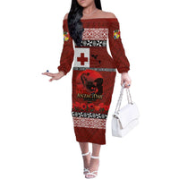 Tonga ANZAC Day Family Matching Off The Shoulder Long Sleeve Dress and Hawaiian Shirt Gallipoli Lest We Forget Ngatu Art Tribal