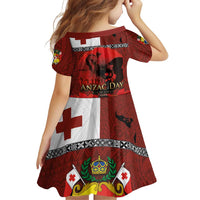 Tonga ANZAC Day Family Matching Off Shoulder Short Dress and Hawaiian Shirt Gallipoli Lest We Forget Ngatu Art Tribal