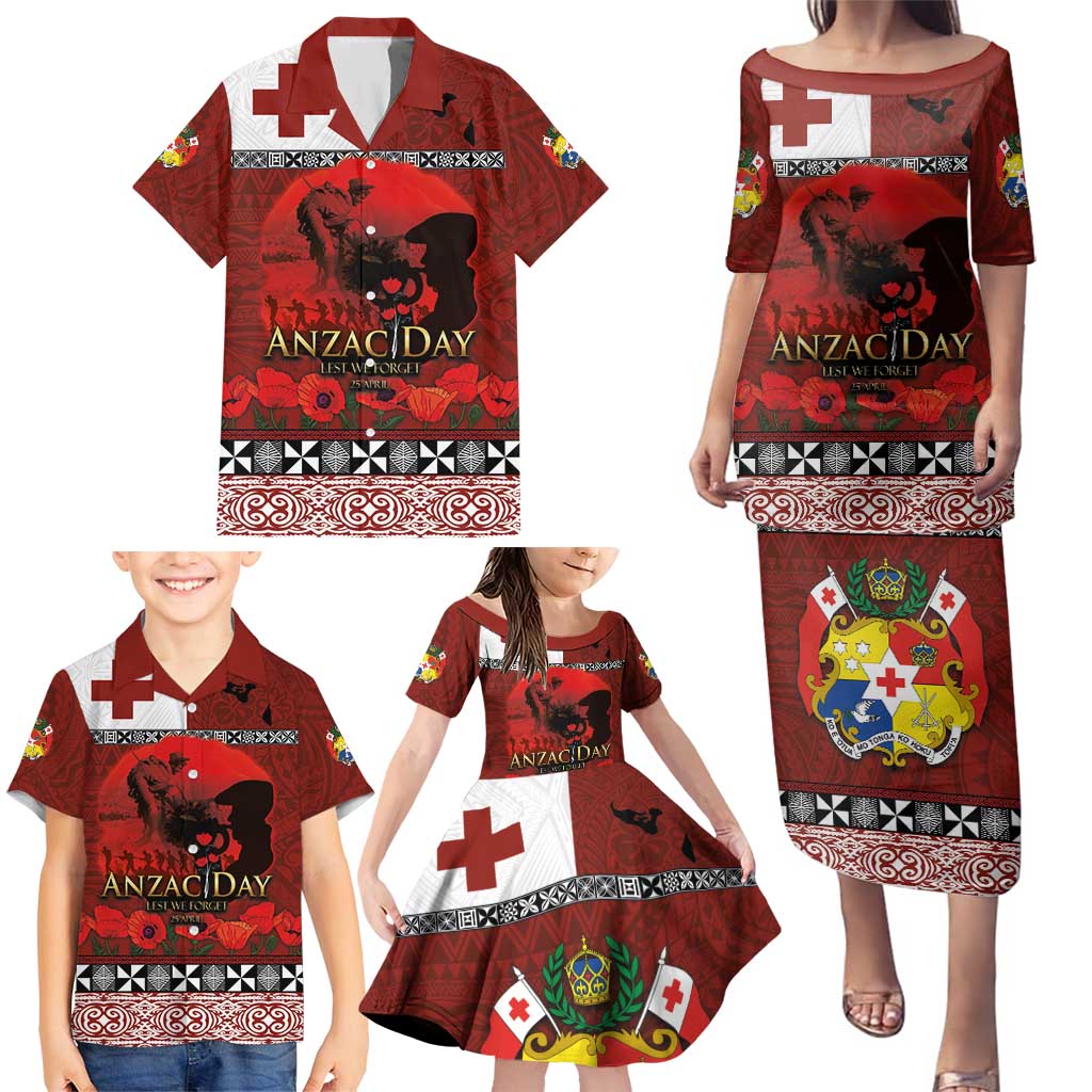 Tonga ANZAC Day Family Matching Puletasi and Hawaiian Shirt Gallipoli Lest We Forget Ngatu Art Tribal