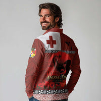 Tonga ANZAC Day Long Sleeve Polo Shirt Gallipoli Lest We Forget Ngatu Art Tribal