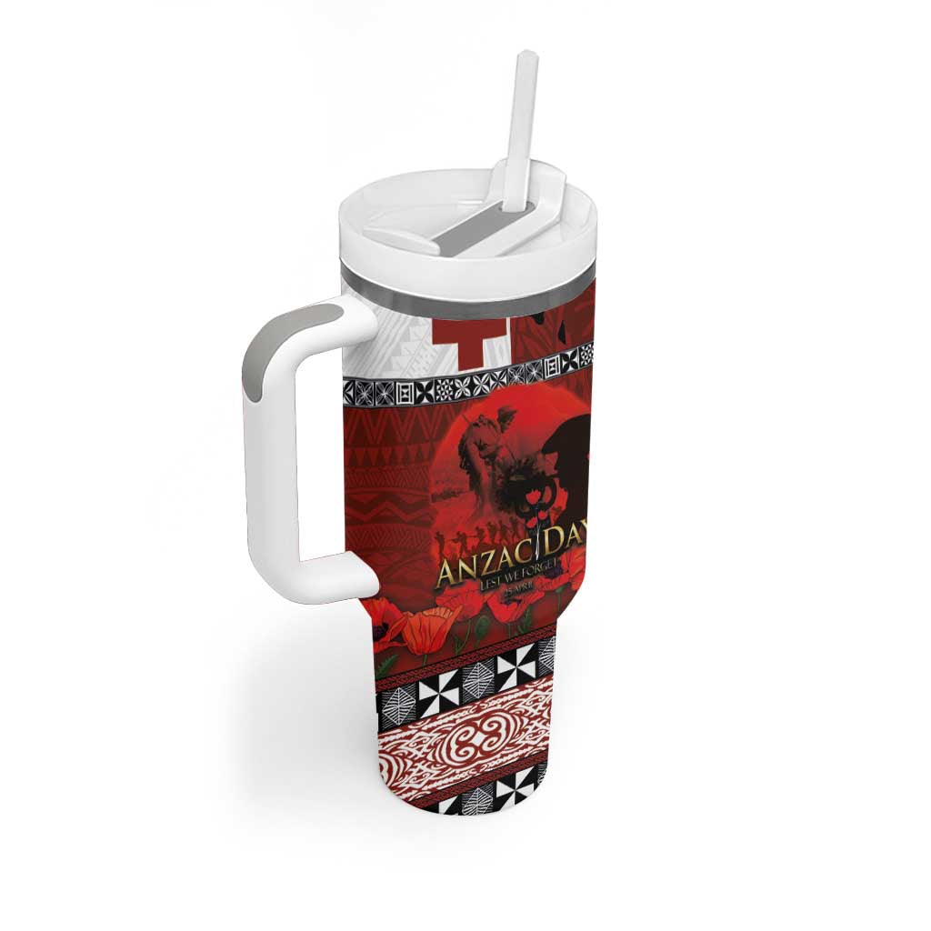 Tonga ANZAC Day Tumbler With Handle Gallipoli Lest We Forget-Ngatu Art Tribal