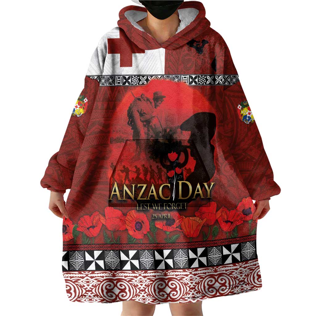 Tonga ANZAC Day Wearable Blanket Hoodie Gallipoli Lest We Forget Ngatu Art Tribal LT03 - Polynesian Pride
