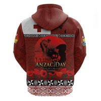 Tonga ANZAC Day Zip Hoodie Gallipoli Lest We Forget Ngatu Art Tribal