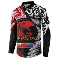 Tonga and New Zealand ANZAC Day Button Sweatshirt Gallipoli Lest We Forget Ngatu Art Tribal and Maori Tattoo with Fern LT03