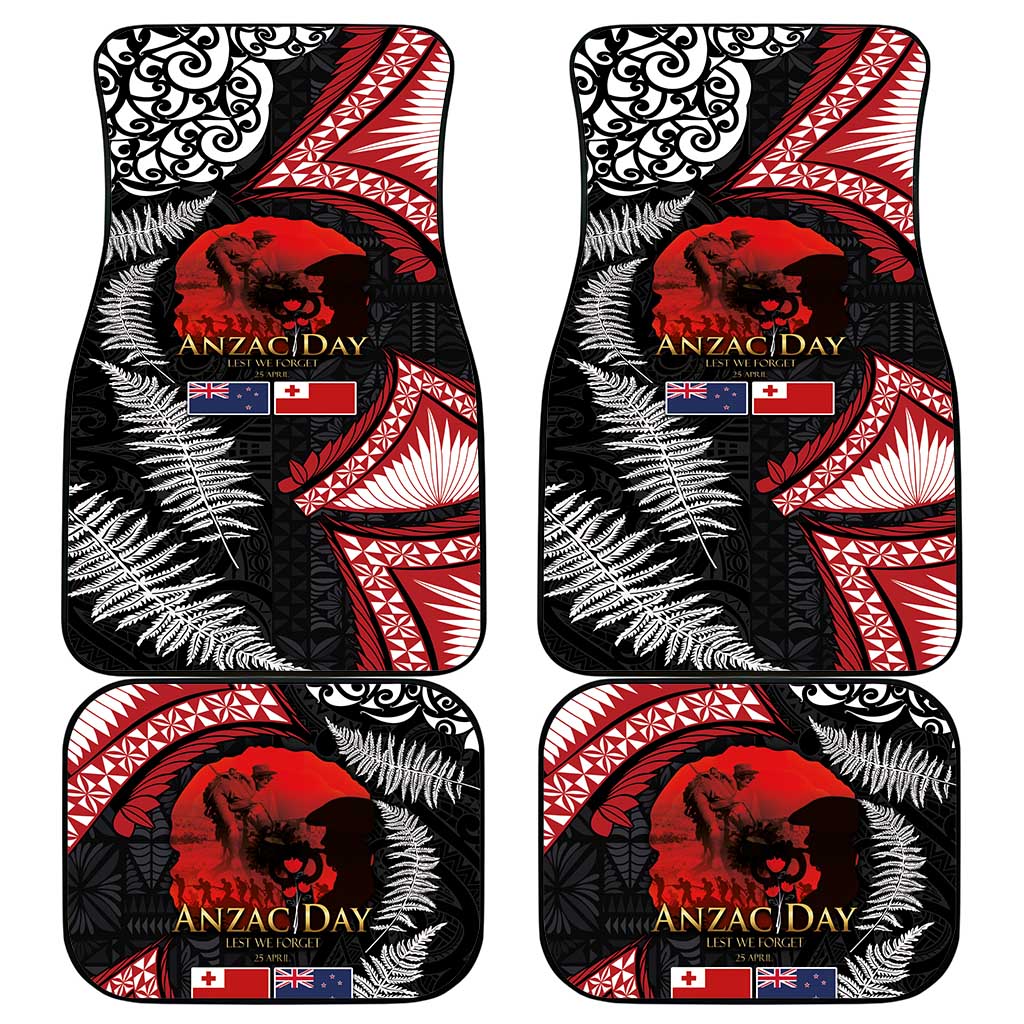 Tonga and New Zealand ANZAC Day Car Mats Gallipoli Lest We Forget Ngatu Art Tribal and Maori Tattoo with Fern LT03