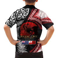 Tonga and New Zealand ANZAC Day Family Matching Puletasi and Hawaiian Shirt Gallipoli Lest We Forget Ngatu Art Tribal and Maori Tattoo with Fern LT03