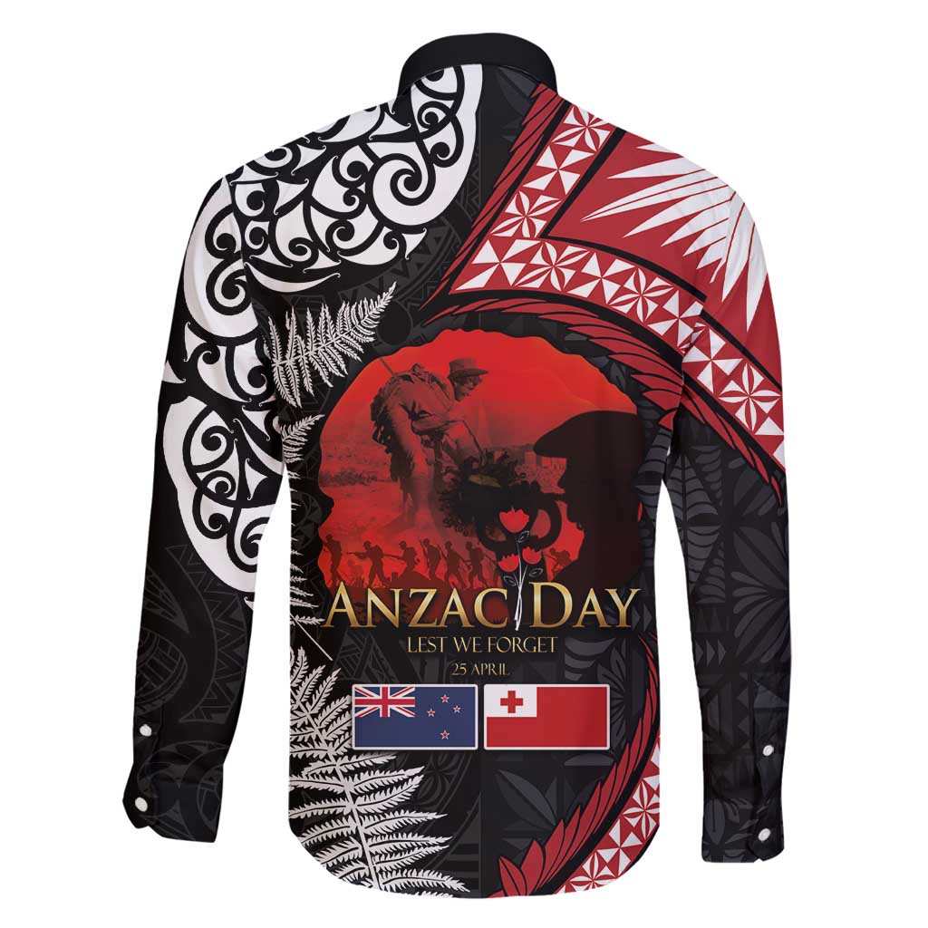 Tonga and New Zealand ANZAC Day Family Matching Puletasi and Hawaiian Shirt Gallipoli Lest We Forget Ngatu Art Tribal and Maori Tattoo with Fern LT03
