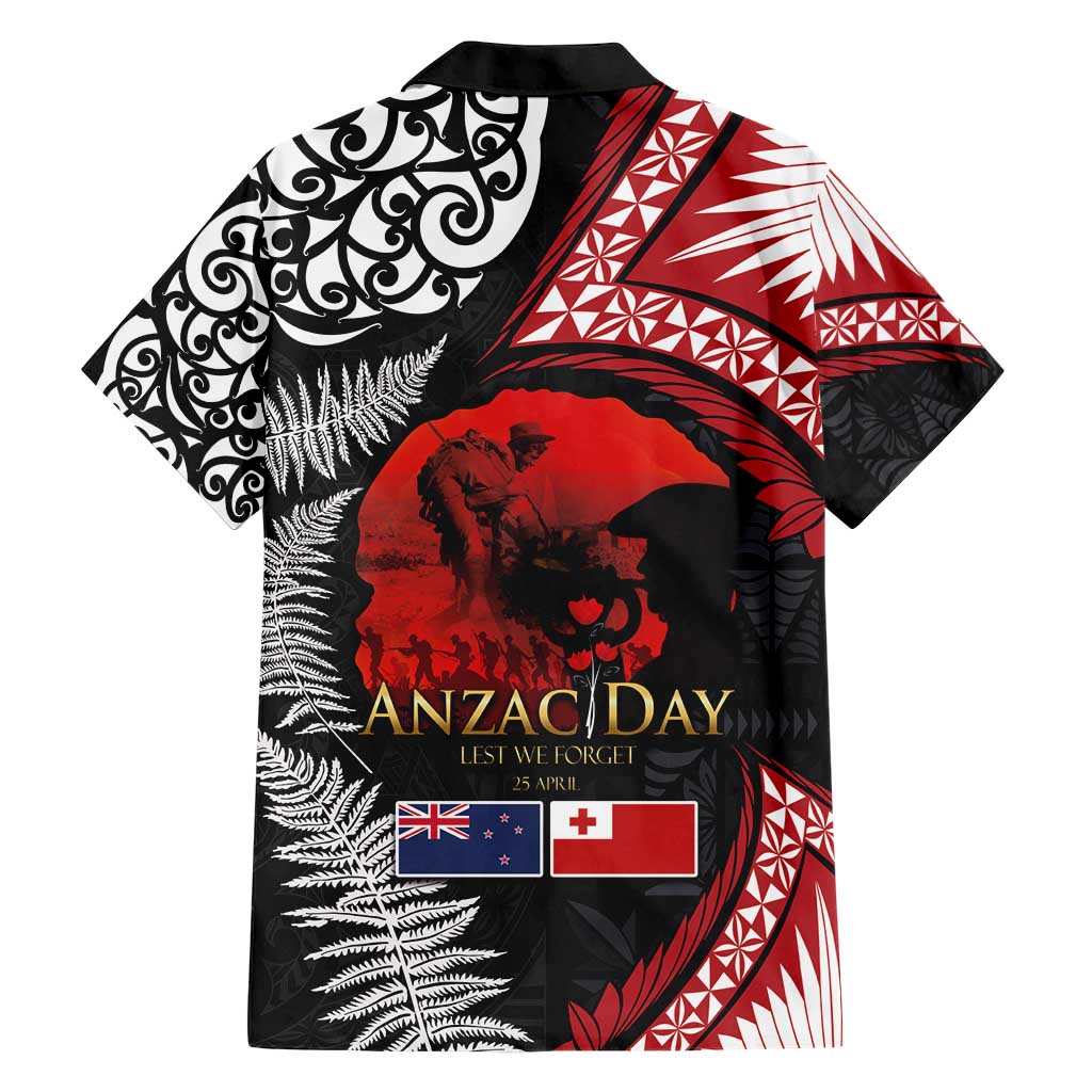 Tonga and New Zealand ANZAC Day Hawaiian Shirt Gallipoli Lest We Forget Ngatu Art Tribal and Maori Tattoo with Fern LT03