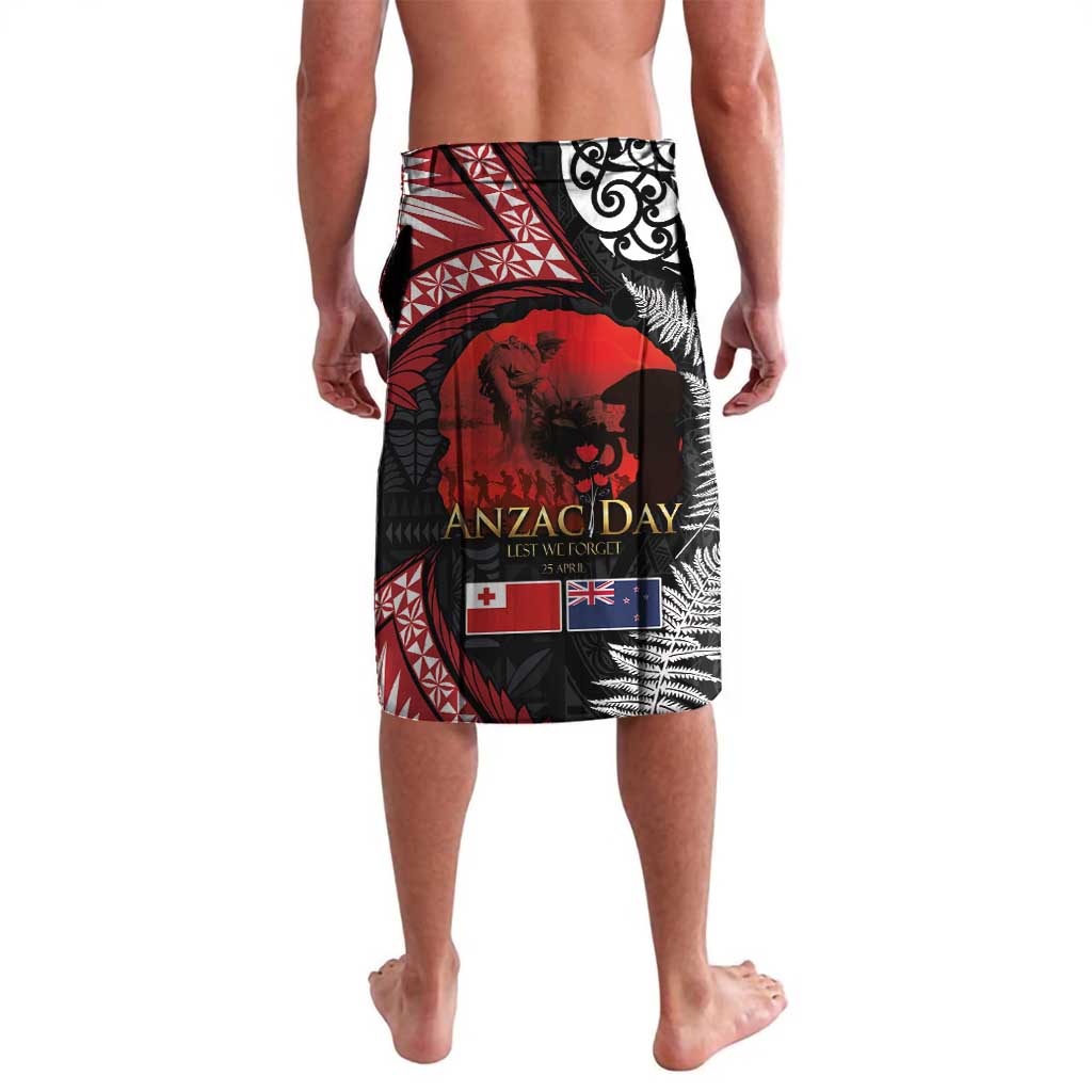 Tonga and New Zealand ANZAC Day Lavalava Gallipoli Lest We Forget Ngatu Art Tribal and Maori Tattoo with Fern LT03