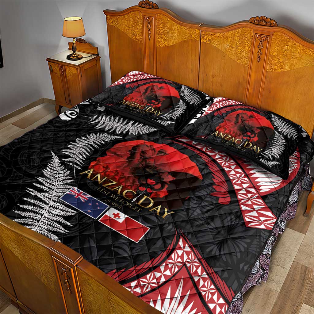 Tonga and New Zealand ANZAC Day Quilt Bed Set Gallipoli Lest We Forget Ngatu Art Tribal and Maori Tattoo with Fern LT03 - Polynesian Pride