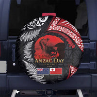 Tonga and New Zealand ANZAC Day Spare Tire Cover Gallipoli Lest We Forget Ngatu Art Tribal and Maori Tattoo with Fern LT03