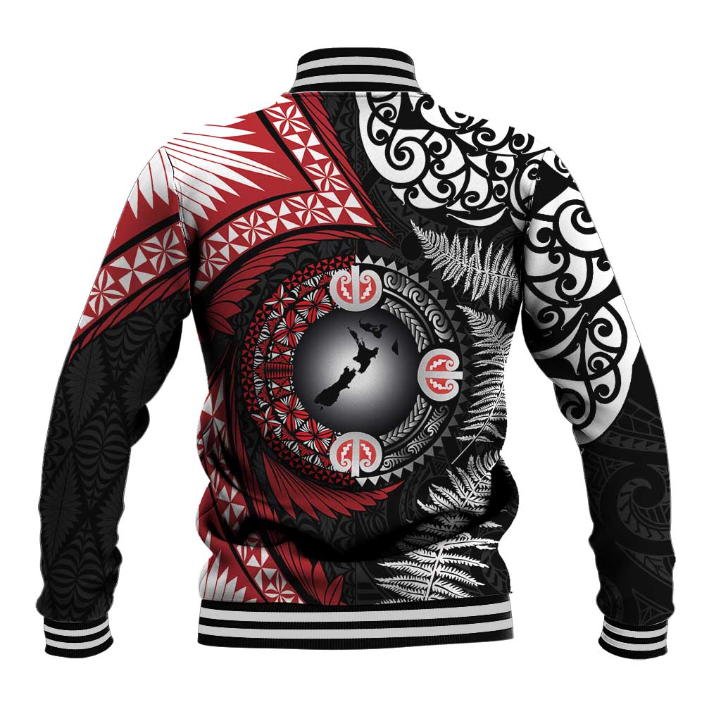 Tonga and New Zealand Together Baseball Jacket Ngatu Art Tribal Maori Tattoo and Silver Fern